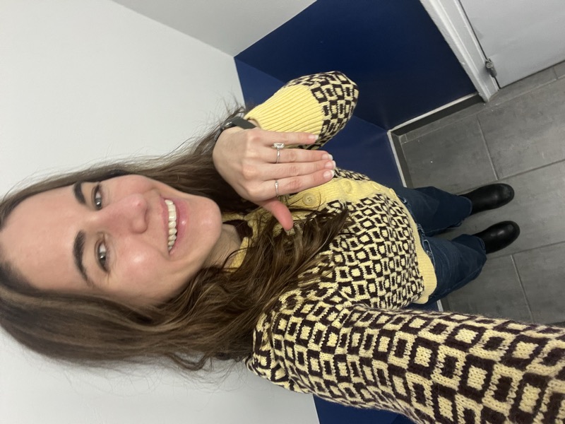 Carley in a wedding guest dress